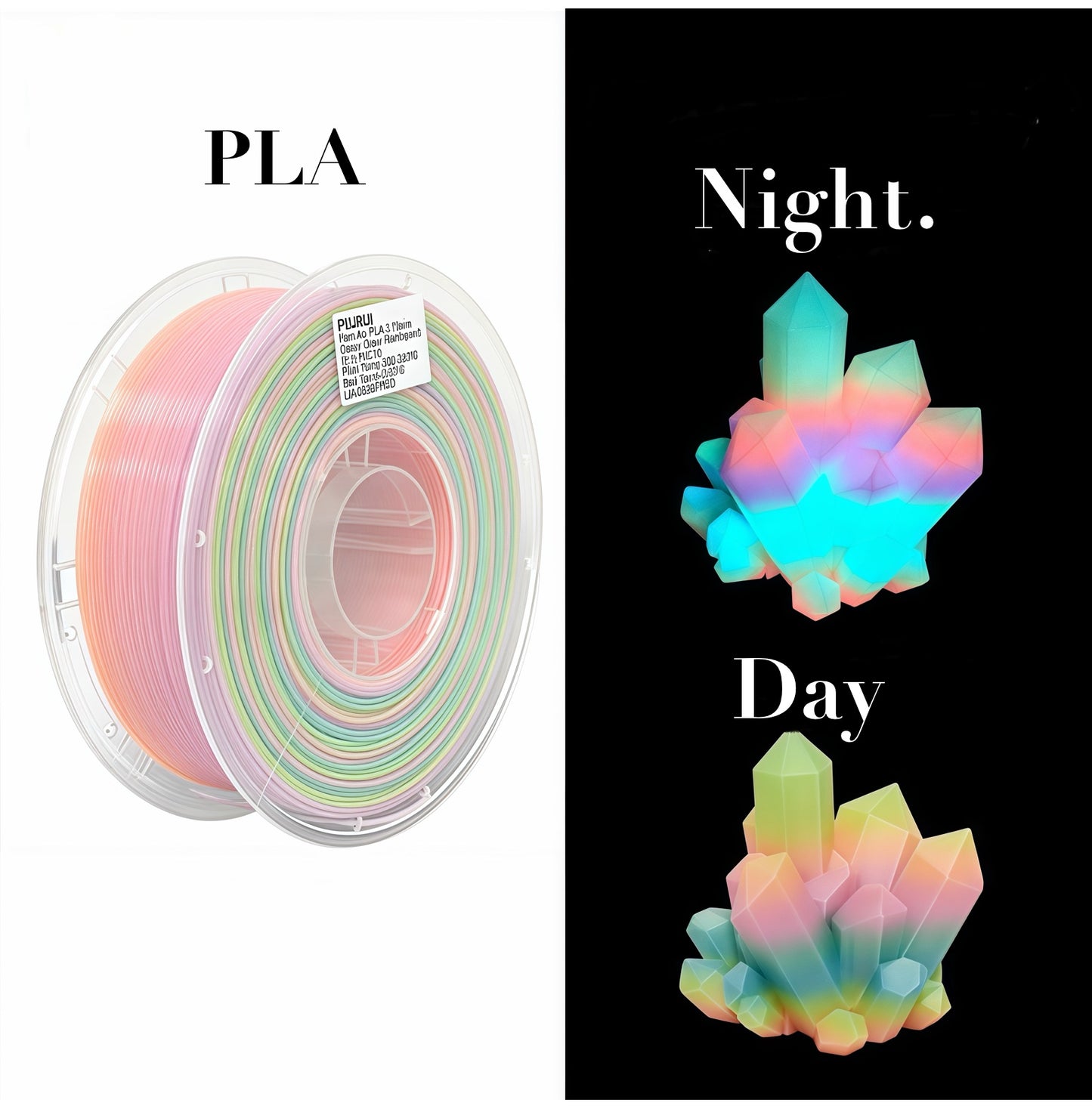 Color Shift Luminous PLA Filament Daytime Rainbow Night Glow 3D Material